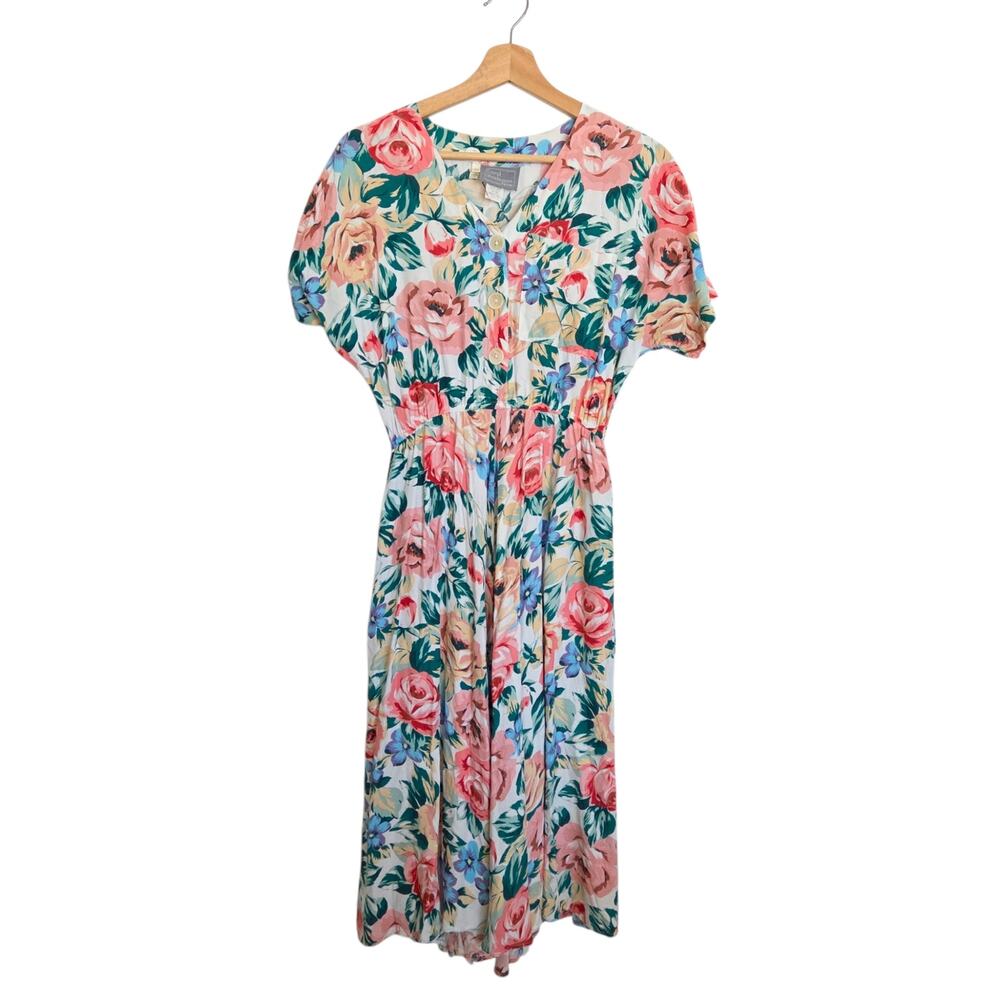 Vintage Carol Anderson Petites Sz 4 Floral Short Sleeve Retro Garden Party Dress